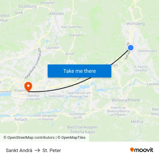 Sankt Andrä to St. Peter map