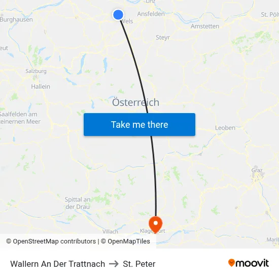 Wallern An Der Trattnach to St. Peter map