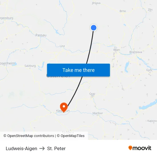 Ludweis-Aigen to St. Peter map