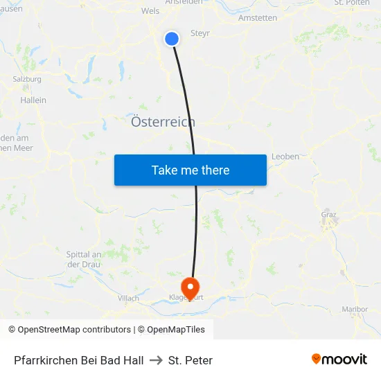 Pfarrkirchen Bei Bad Hall to St. Peter map