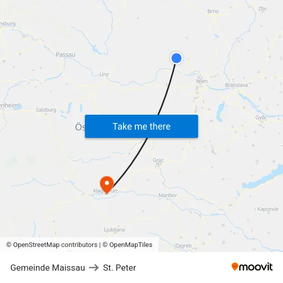 Gemeinde Maissau to St. Peter map