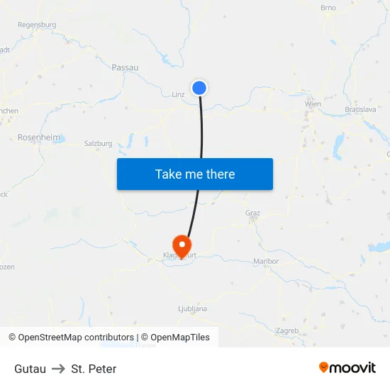 Gutau to St. Peter map