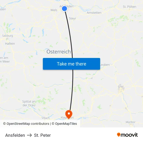 Ansfelden to St. Peter map