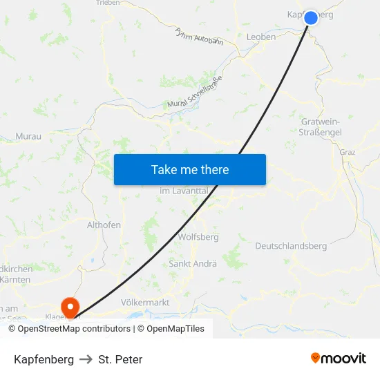 Kapfenberg to St. Peter map