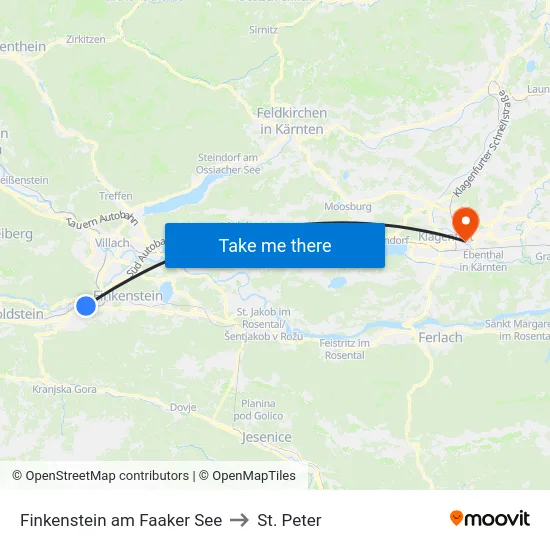 Finkenstein am Faaker See to St. Peter map