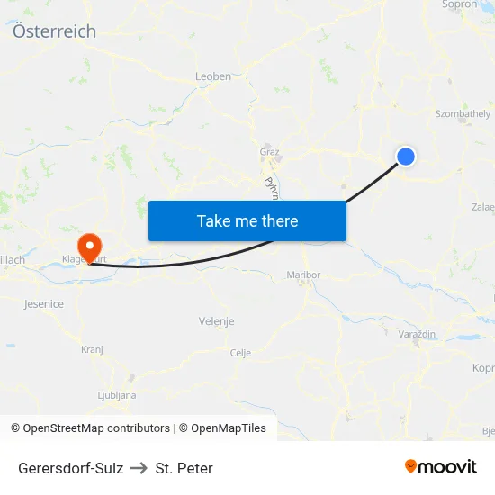 Gerersdorf-Sulz to St. Peter map