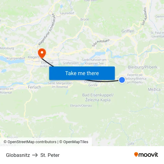 Globasnitz to St. Peter map