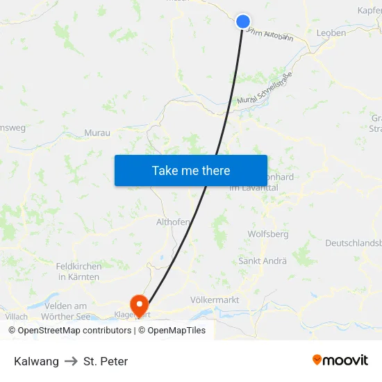 Kalwang to St. Peter map