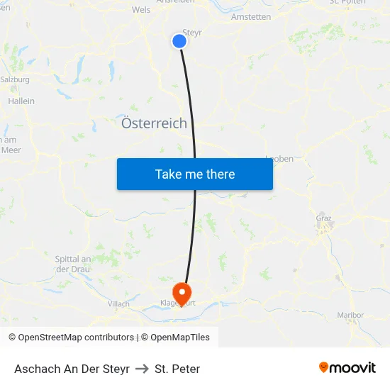 Aschach An Der Steyr to St. Peter map