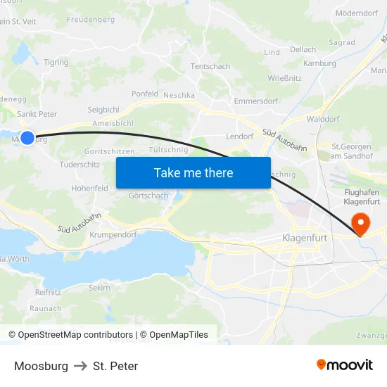 Moosburg to St. Peter map