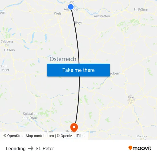 Leonding to St. Peter map