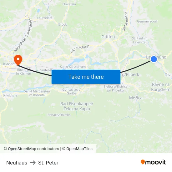 Neuhaus to St. Peter map