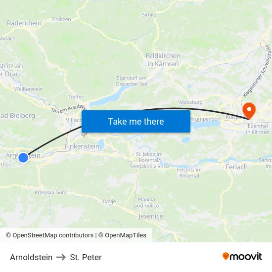 Arnoldstein to St. Peter map