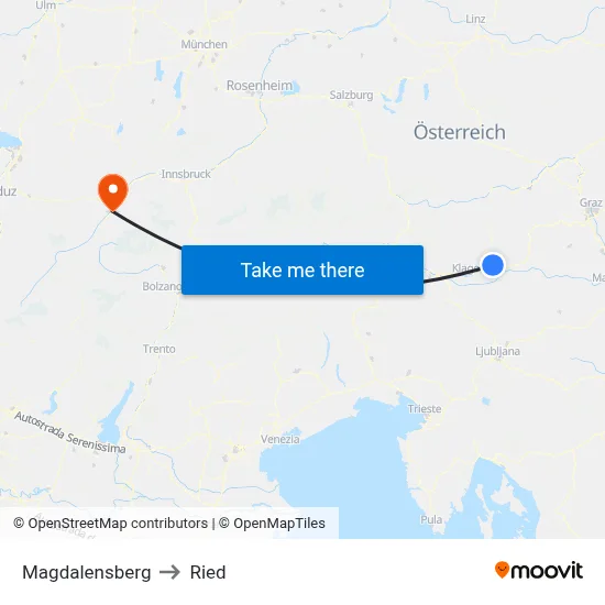 Magdalensberg to Ried map