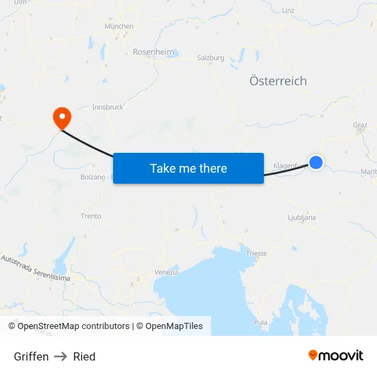 Griffen to Ried map