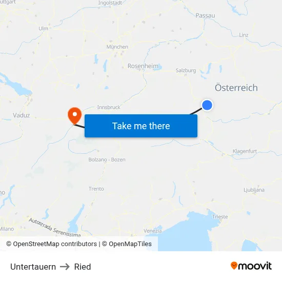 Untertauern to Ried map