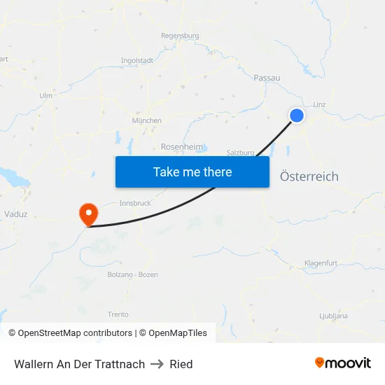 Wallern An Der Trattnach to Ried map