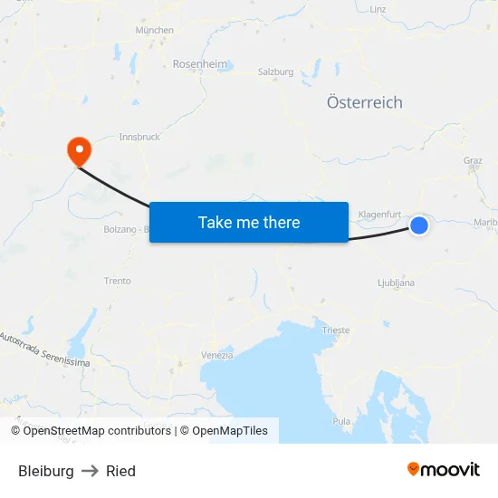 Bleiburg to Ried map