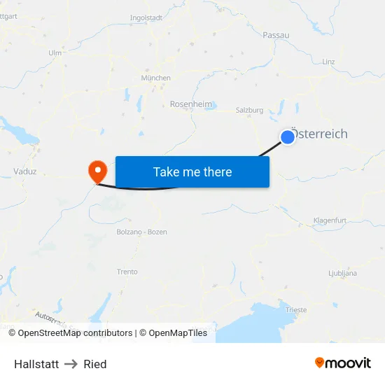 Hallstatt to Ried map