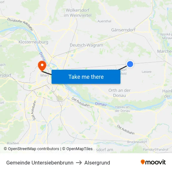 Gemeinde Untersiebenbrunn to Alsergrund map