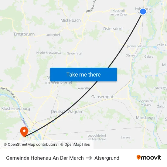 Gemeinde Hohenau An Der March to Alsergrund map