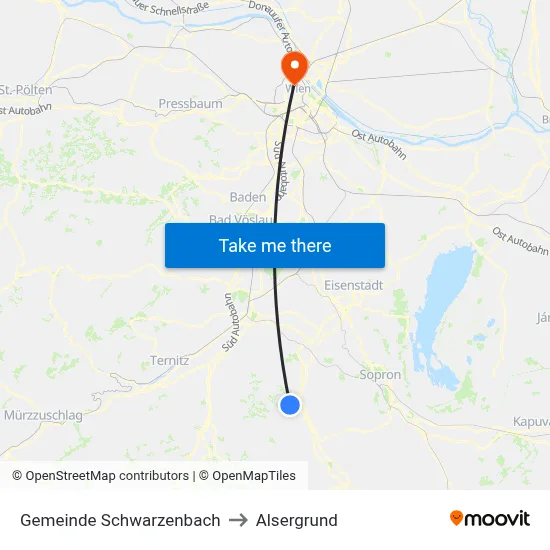 Gemeinde Schwarzenbach to Alsergrund map