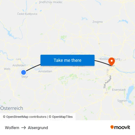 Wolfern to Alsergrund map