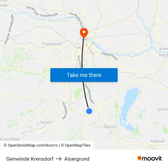 Gemeinde Krensdorf to Alsergrund map