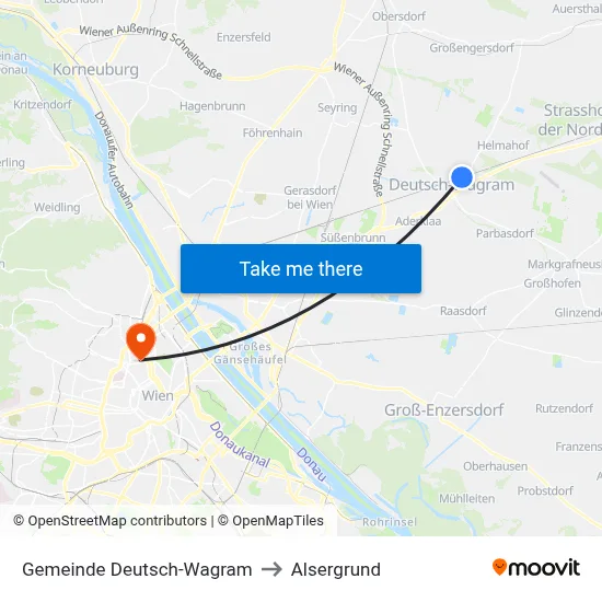 Gemeinde Deutsch-Wagram to Alsergrund map