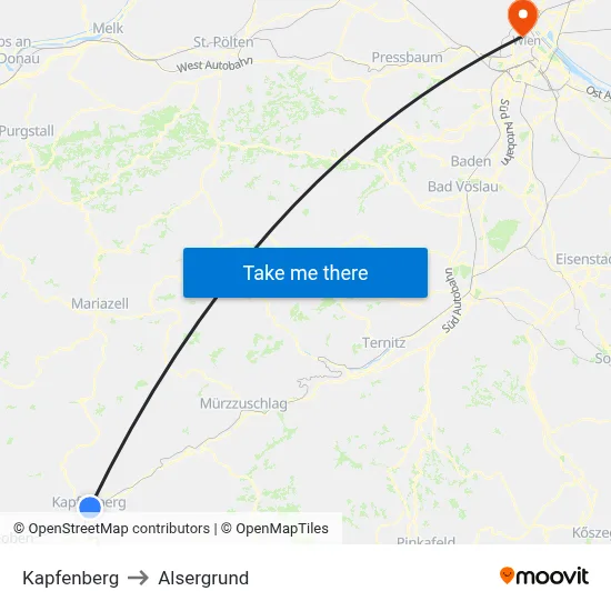 Kapfenberg to Alsergrund map