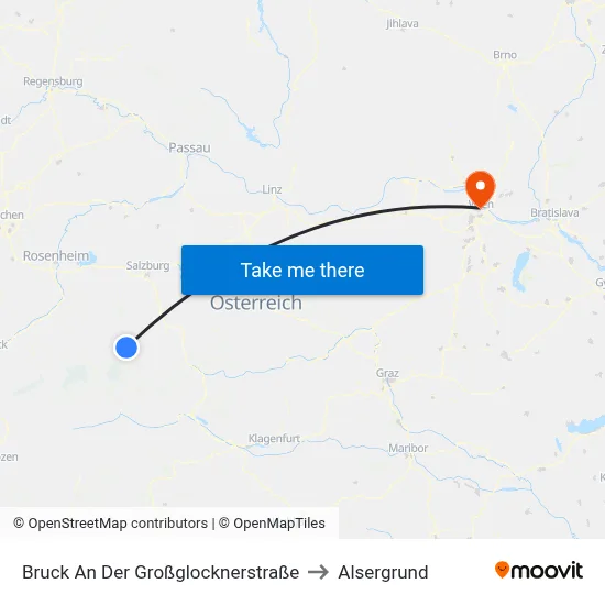 Bruck An Der Großglocknerstraße to Alsergrund map