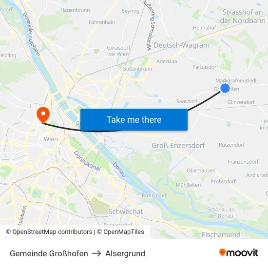 Gemeinde Großhofen to Alsergrund map