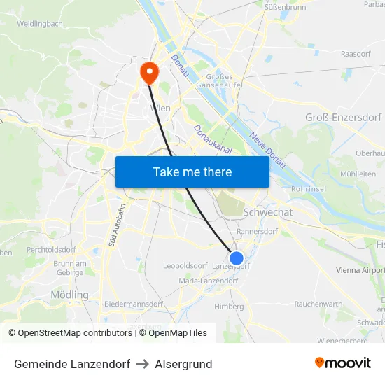 Gemeinde Lanzendorf to Alsergrund map