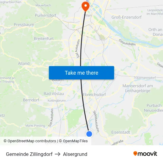 Gemeinde Zillingdorf to Alsergrund map