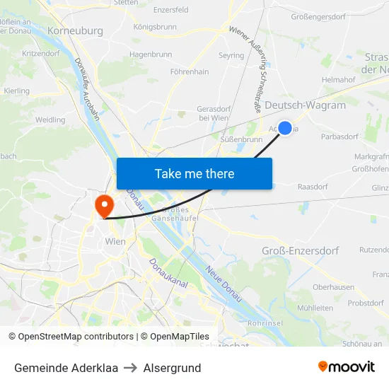 Gemeinde Aderklaa to Alsergrund map