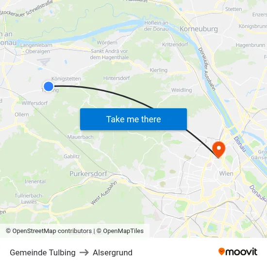 Gemeinde Tulbing to Alsergrund map