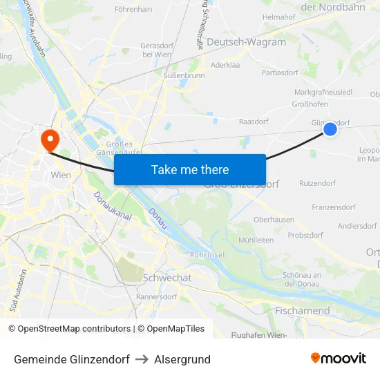 Gemeinde Glinzendorf to Alsergrund map