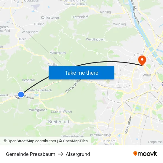 Gemeinde Pressbaum to Alsergrund map