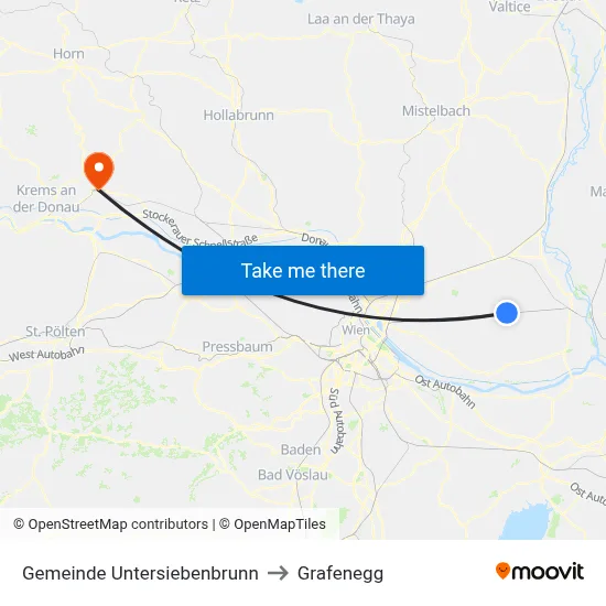 Gemeinde Untersiebenbrunn to Grafenegg map