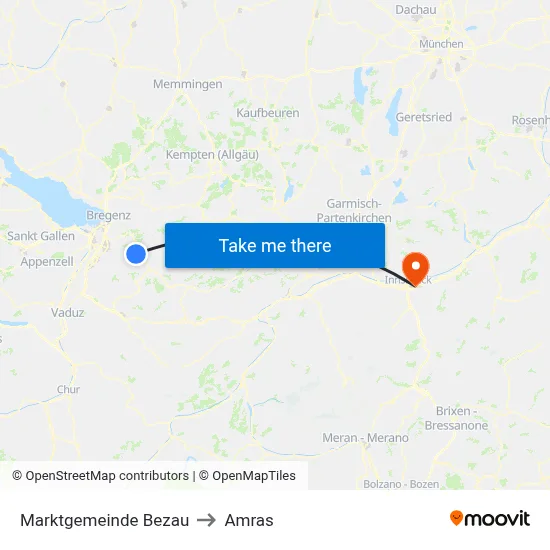 Marktgemeinde Bezau to Amras map