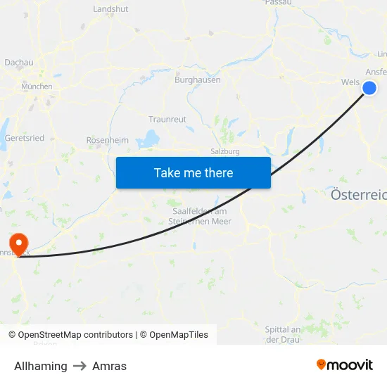 Allhaming to Amras map