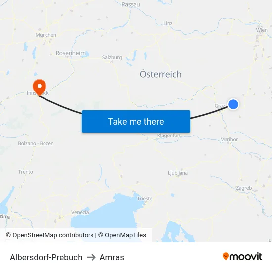 Albersdorf-Prebuch to Amras map