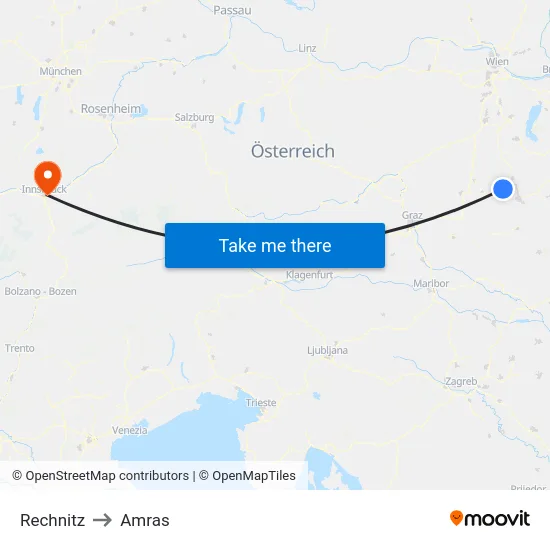 Rechnitz to Amras map