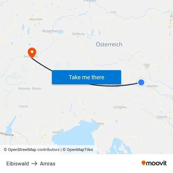 Eibiswald to Amras map