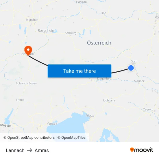 Lannach to Amras map