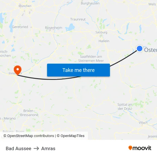 Bad Aussee to Amras map