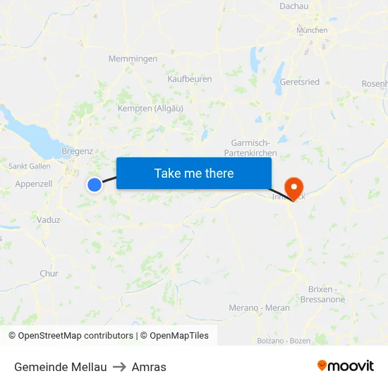 Gemeinde Mellau to Amras map