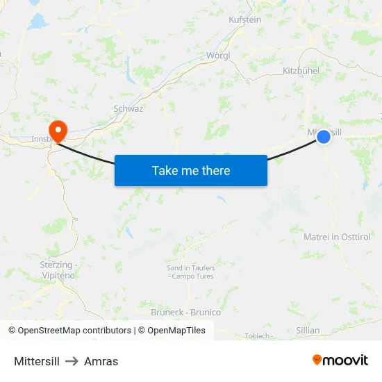 Mittersill to Amras map