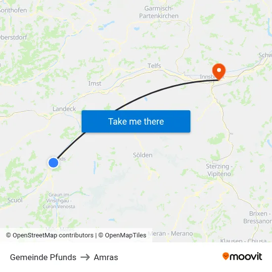 Gemeinde Pfunds to Amras map