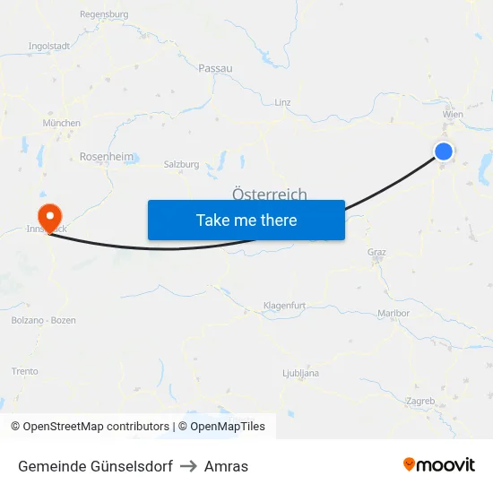 Gemeinde Günselsdorf to Amras map